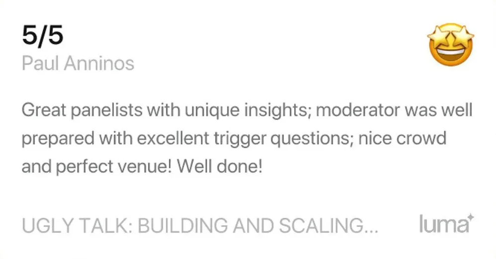 Ugly Talk attendee feedback screenshot 4